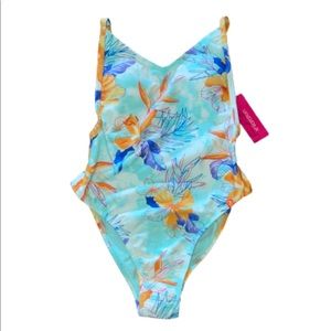 Xhilaration Aqua floral one piece swimsuit NWT size XS